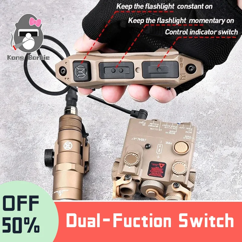 전술 에어소프트 이중 기능 스위치, 슈어파이어 M300 M600 플러그 단추 리모컨, 20mm 레일 MLOK KEYMOD DBAL PEQ 레이저에 적합