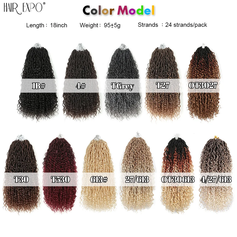 14-26"Goddess Faux Locs Crochet Hair Natural Synthetic Braiding Hair Extensions River Loc With Curly Ombre Braids Hair Expo City 3