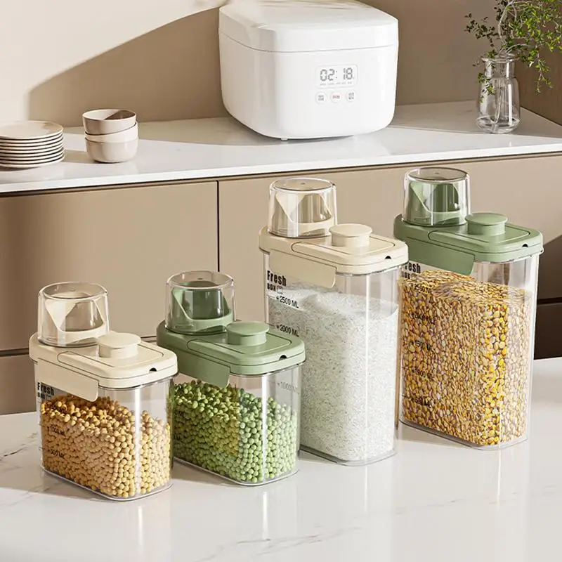 

Beans Storage Container Transparent Rice Grain Box With MeasuringCup Multifunctional Food Grade Cereal Storage Sealed Jar Supply