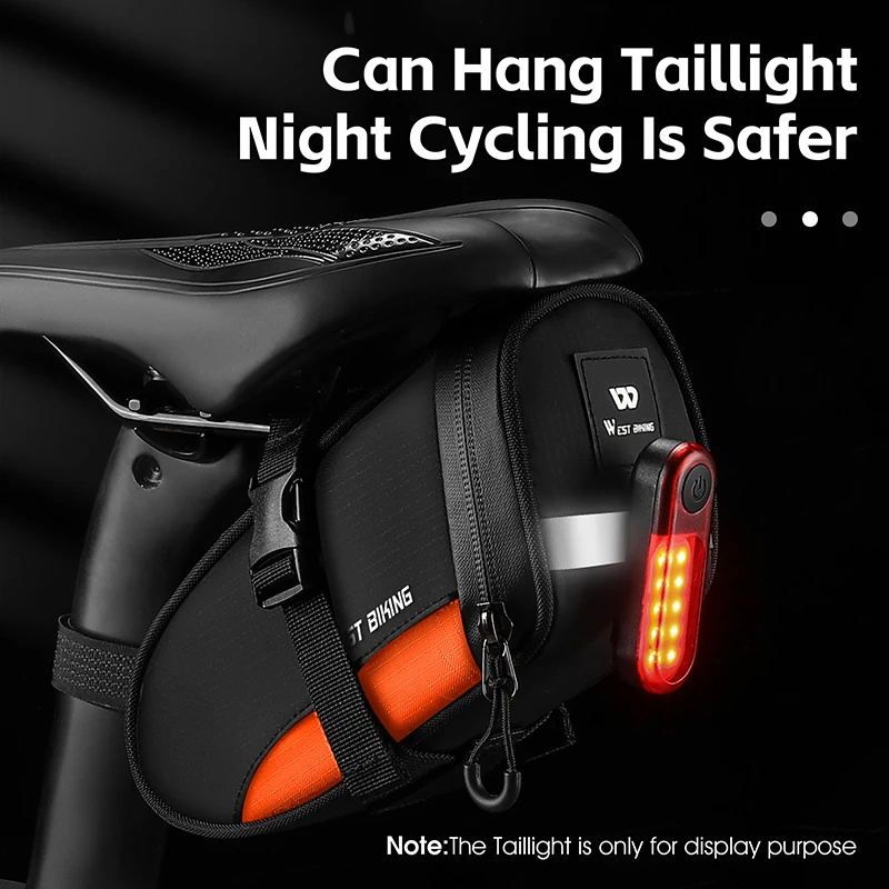 Bike Bag WEST BIKING Portable 1.2L Reflective Cycling Tail Saddle Waterproof Rear Pack Tailight