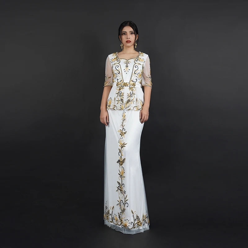 

Mother of The Bride Dresses New Handmade Beaded Plus Size Fashion Mermaid Gown Half Sleeve For Women Prom Party C42