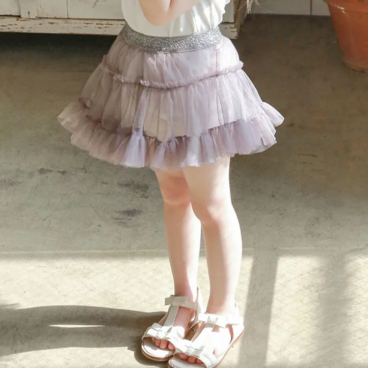 Solid Color Summer Girls Princess Cute New Elasticated Waist Pleated Gauze Fashionable Solid Color Sweet Half Skirt