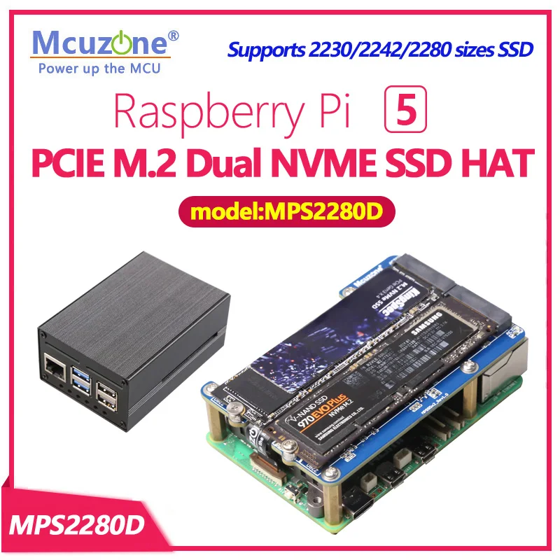 M01 PCIe M.2 E-Key NVMe SSD PCIe Peripheral Board for Raspberry P