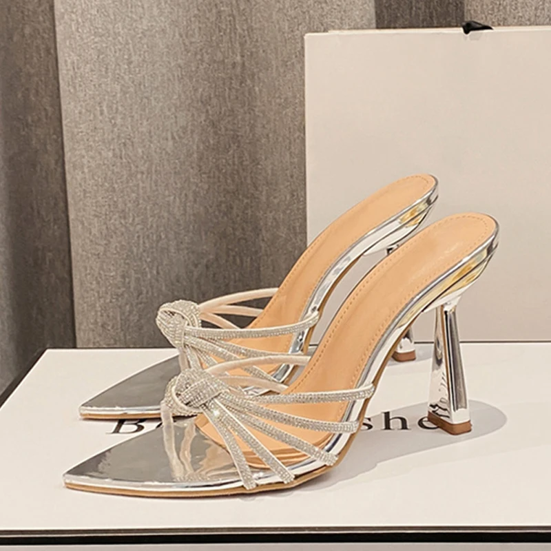 Liyke Sexy Crystal High Heels Slides for Women - Summer Fashion Sandal Mule Shoes