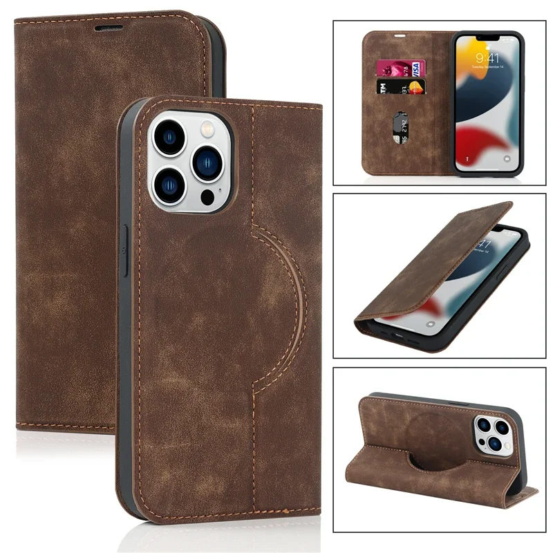 Leather RFID Wallet Card Holder with MagSafe Flip Case and Stand Cover