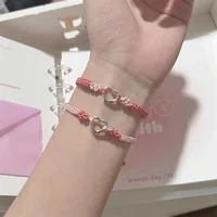 Fashion Adjustable Handmade knit Braided Couple Bracelet Sweet Pink Bestie Friendship Jewelry Sets - Image 2