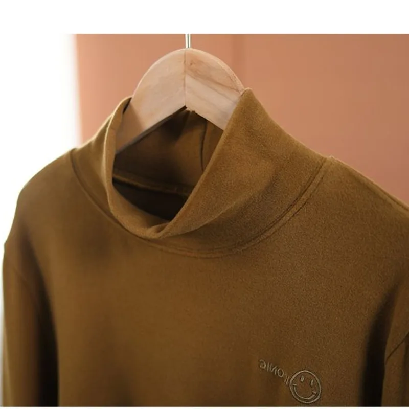 Autumn and Winter Women's Solid High Neck Long Sleeve Pullovers Loose Embroidery Korean All Match Fashion Casual Formal Tops