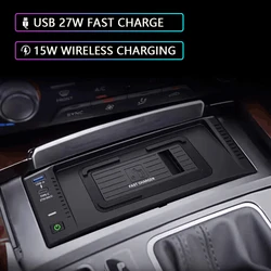 15W Car wireless charger For Audi A6 S6 RS6 A7 S7 RS7 C7 charging pad plate 27W type c USB port quick charge phone holder