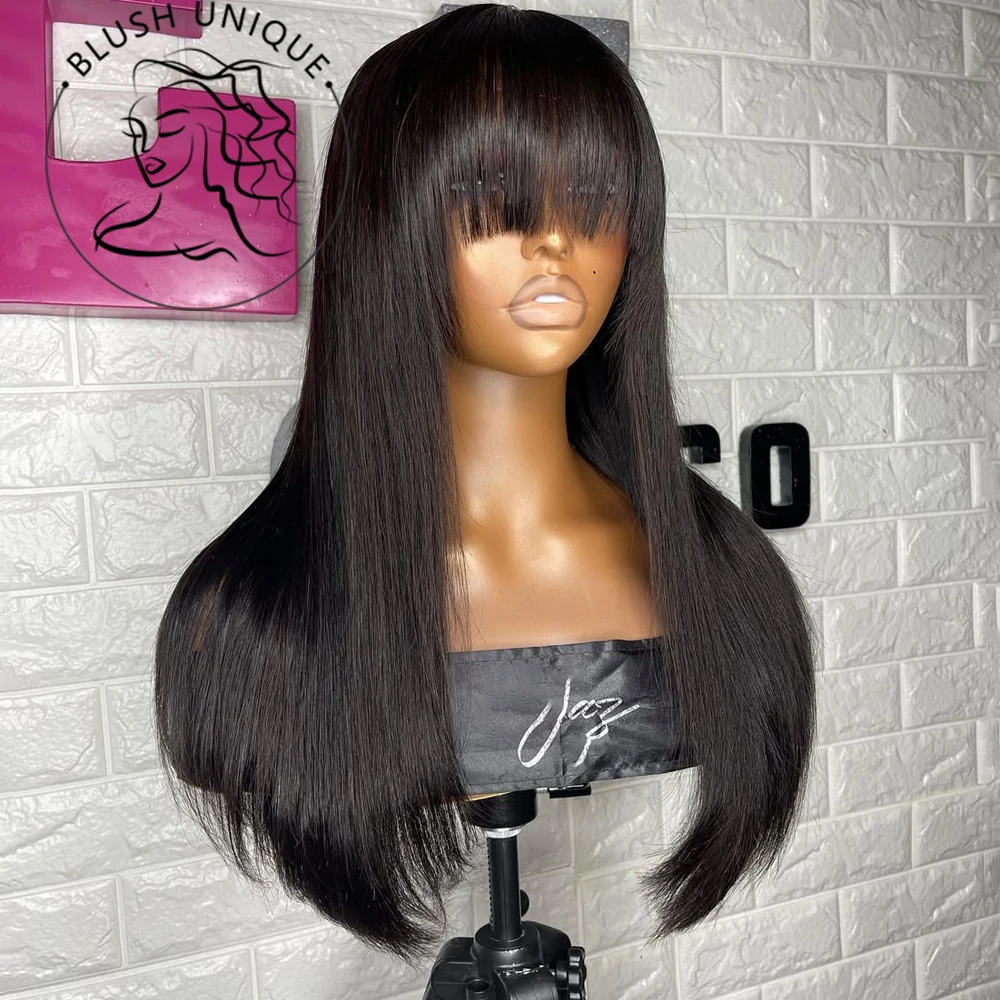 Lace Wigs Layered Wigs with Bangs Synthetic Natural Layers PrePlucked Heat Resistant Glueless Wig
