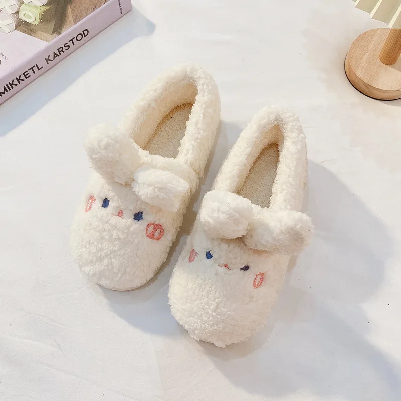 Cute Cotton Slippers  womens winter indoor home anti-slip cartoon rabbit plush warm slippers Non Skid Fuzzy Shoes Female Fluffy