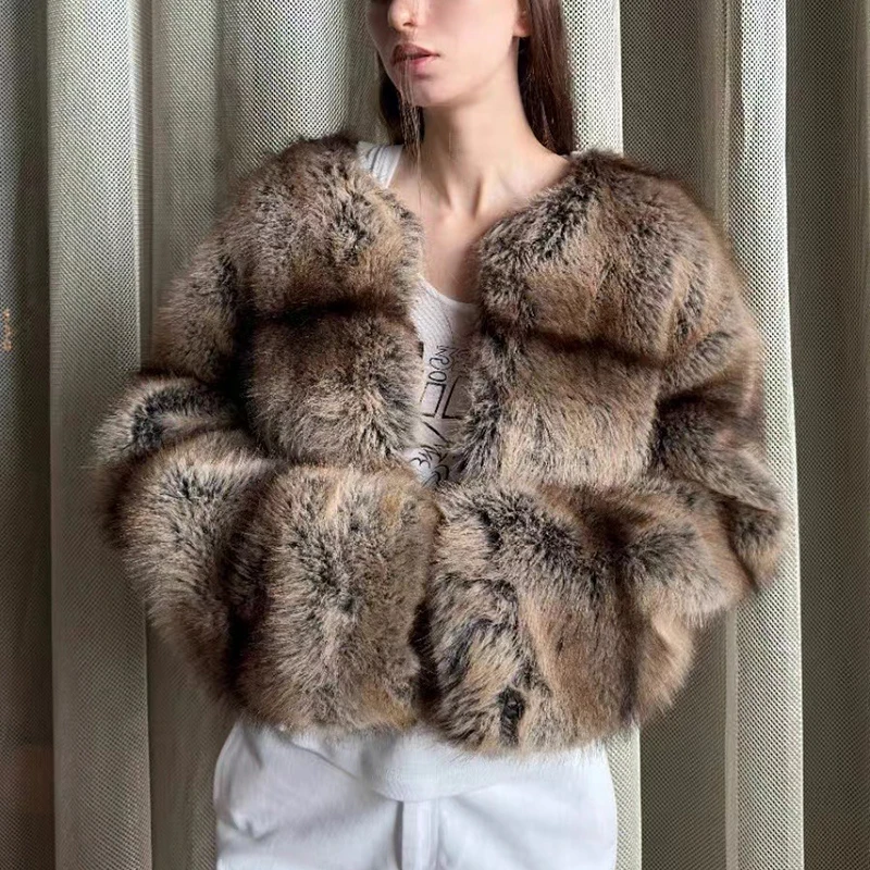 Winter Warm Fluffy Faux Fur Coat Women Softly Warm Furry Fox Fur Outerwear Jacket High Quality Brand Overcoats