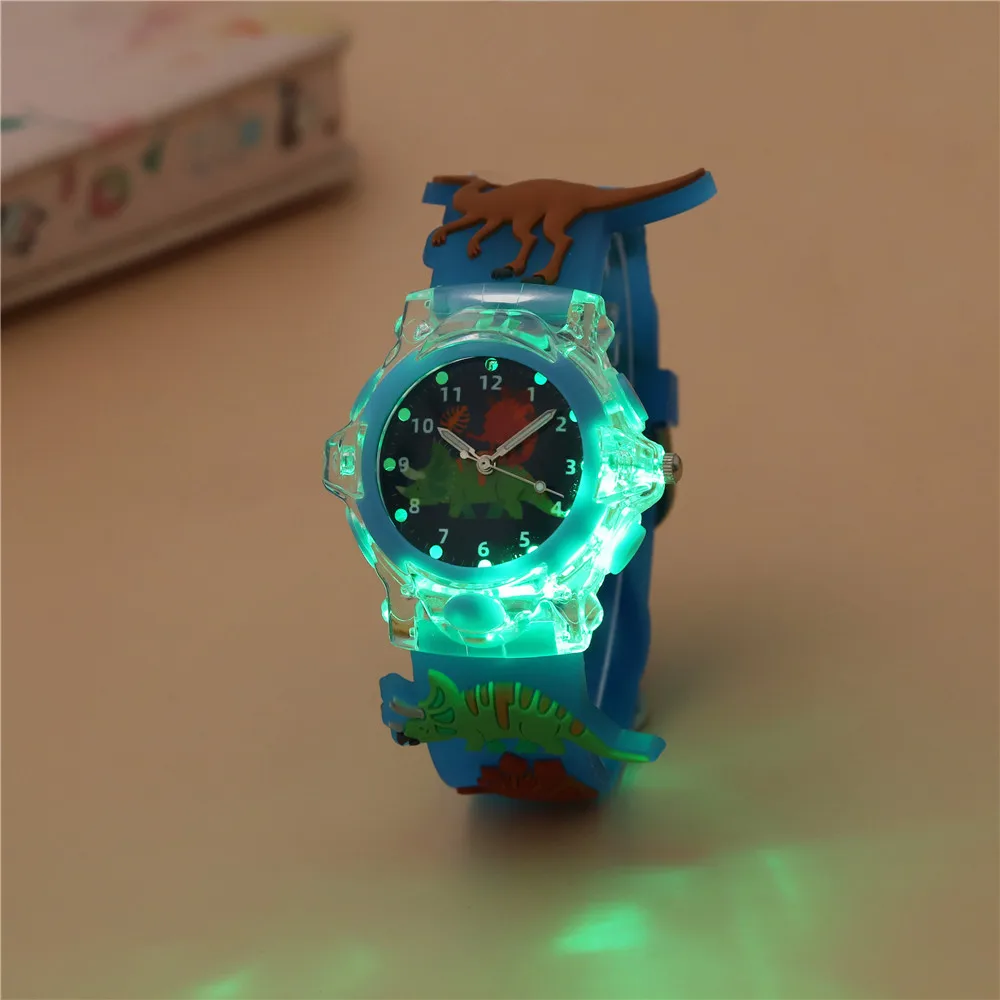 4 Colors Cartoon Animal Flash Light 3D Dinosaur Watches For Girls Boys New Flashlight Wristwatch For Children 4