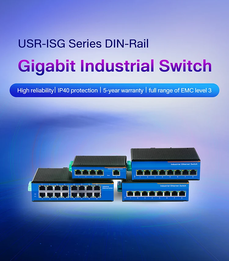 PUSR Industrial GIgabit Ethernet Switch With 10/100/1000Mbps 5/8/16 RJ45 POE+ Ports USR-ISG