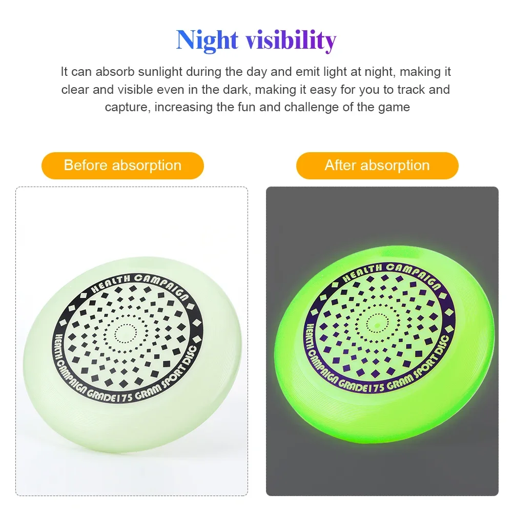 Flying Disc Fluorescence Flying Discs 175g Ultimate Flying Saucer Glow in Dark Ultimate Discs Outdoor Sports Beach Camping Game