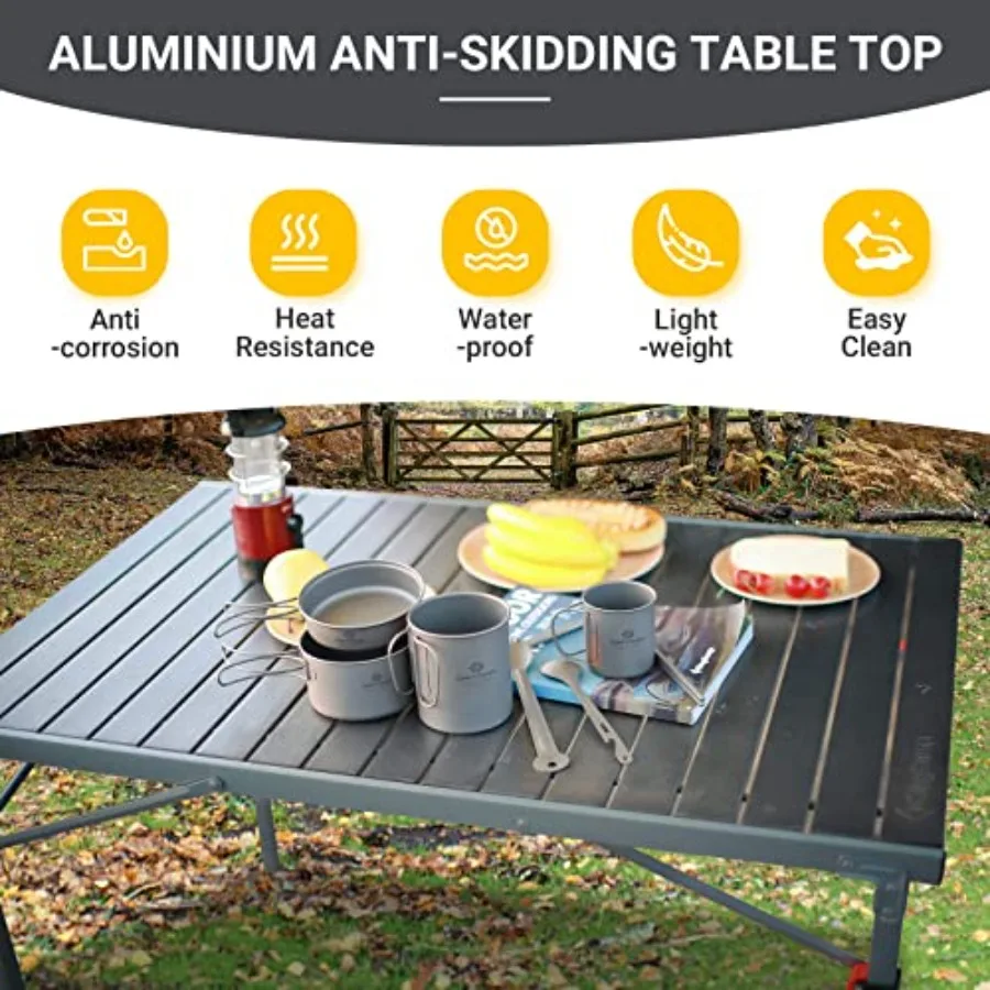 Aluminum Folding Lightweight Roll Portable Stable Table for Camping Picnic Barbecue Backyard Party Indoor Outdoor Oversize Silv