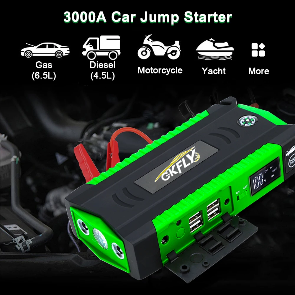 GKFLY 3000A Car Jump Starter Portable Power Bank Emergency Car Battery Booster Starting Device for Cars