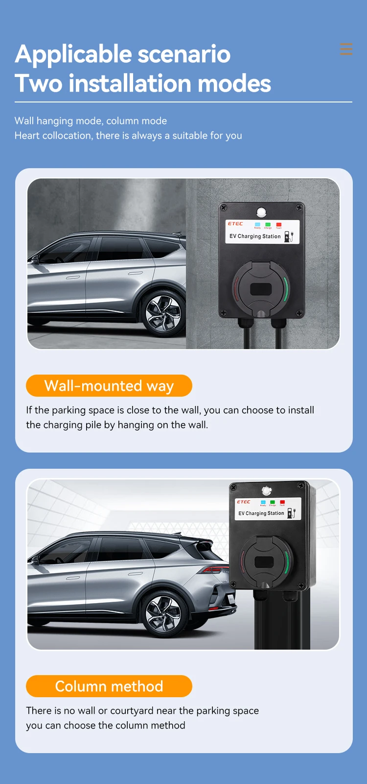 EVSE Wallbox EV Charger Wall Type2 32A 22kw/7kw Single/Three Phase Mount Chargin