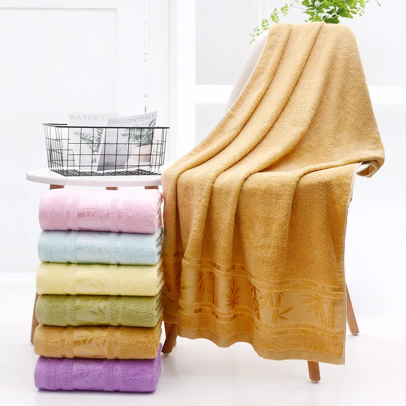 Bamboo Fiber Bath Towel for Adults,Bamboo Forest Embroidery Pattern,Solid Color,74x140cm,1pc，Absorbent and Antibacterial