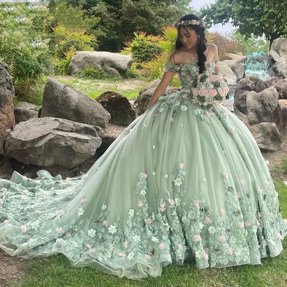 Quinceanera dresses ANGELSBRIDEP Sage Green Quinceanera Dresses Off Shoulder Princess Sweet 15 16 Years Old Birthday Prom Party Gowns customized