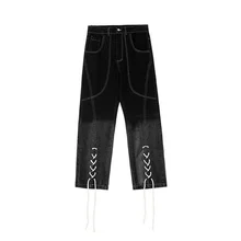 

QWEEK Techwear Hippie Oversize Baggy Jeans Women Grunge Bandage High Waist Denim Pants Gothic High Street Punk Trousers Female