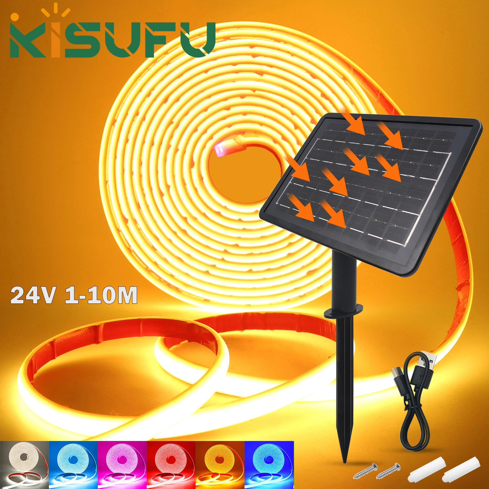 Solar Powered COB Neon LED Strip Light, IP68 Waterproof Flexible Ribbon for Home and Garden Lighting