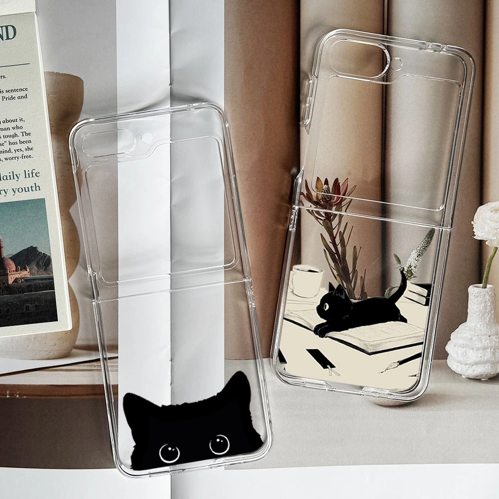 Adorable Black Cat Cartoon Phone Case - Hard Folding Cover