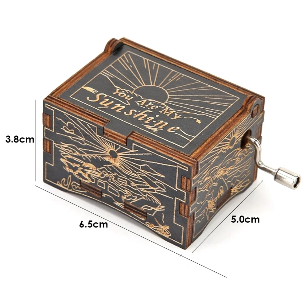 You Are My Sunshine Music Box Engraving Pattern Wooden Hand Cranked Musical Box Birthday Present Mother's Day Gifts for Mom