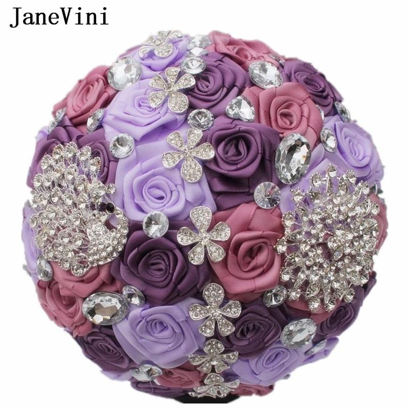 

JaneVini Luxury Bling Crystal Purple Wedding Bouquet Bride Rhinestone Bridesmaid Flower Bridal Bouquet Wedding Items Charm Flor
