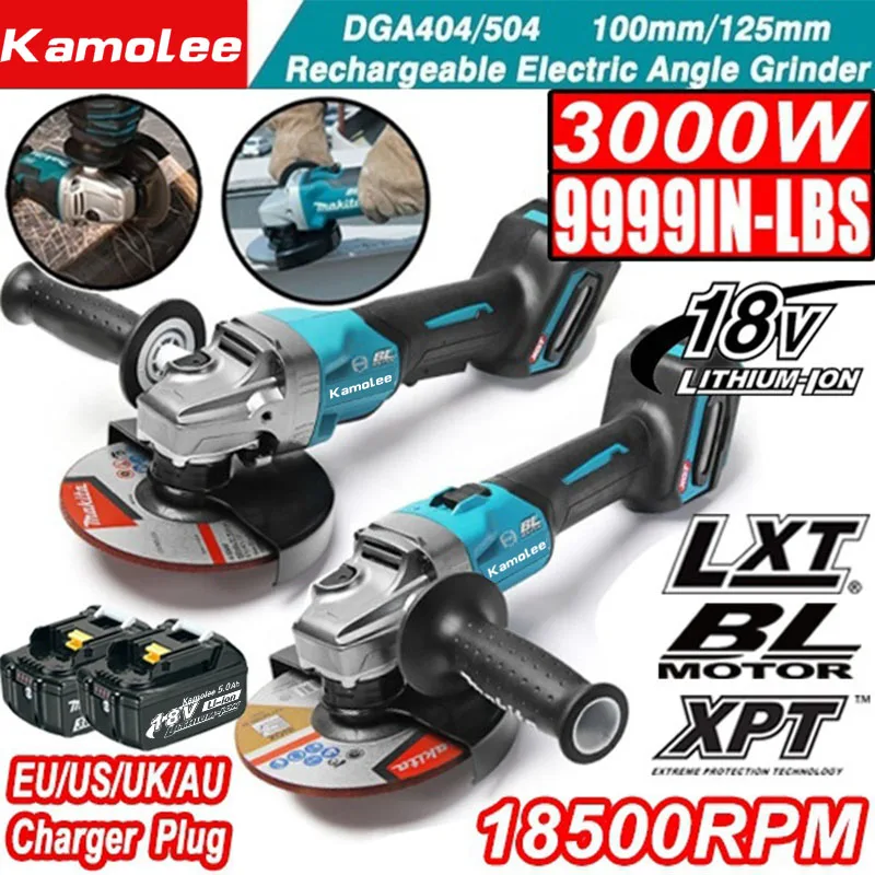 Kamolee Tool 4Inch/5 Inch 100mm/125mm Cordless Brushless Electric Angle Grinder 4 Speed [Compatible For Makita 18V Battery] hoprio 9 inch 220v 2600w high efficiency brushless angle grinder wholesale