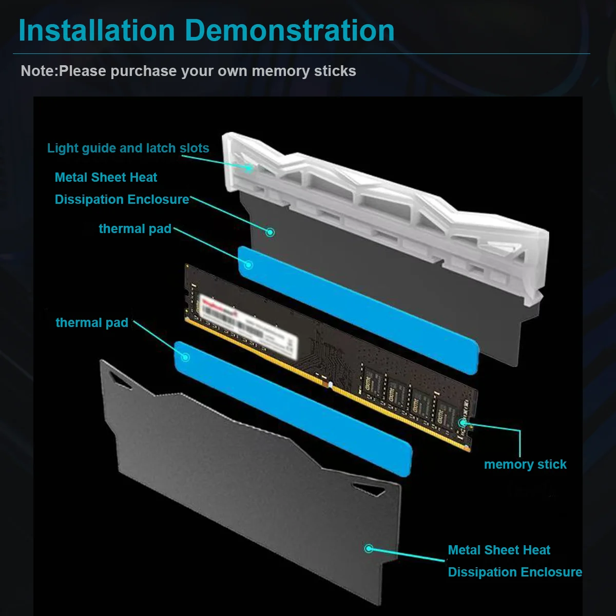 TUMMASTER 5V 3-PIN ARGB PC Memory Heatsink RAM Cooling Vest for Desktop Computer Memory DDR2/3/4/5 — view 5