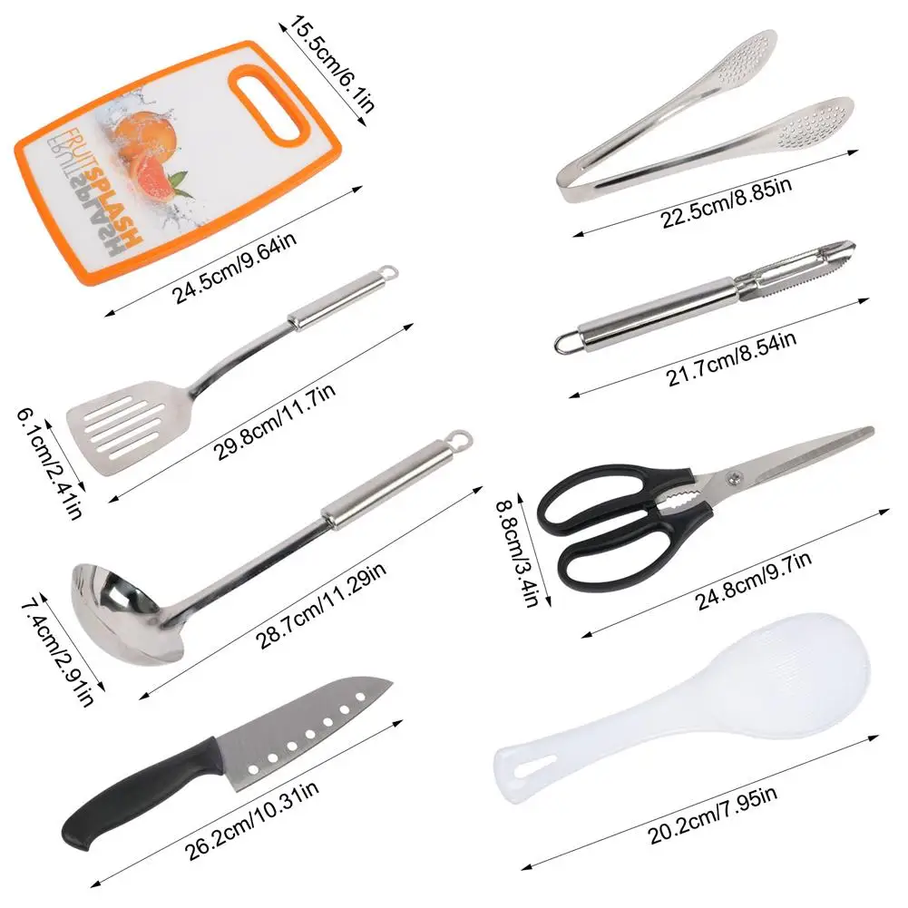 Panelas ao ar livre portáteis Set com faca, utensílio e colher, Talheres Storage Handbag, utensílios de cozinha piquenique, 8 pcs por conjunto