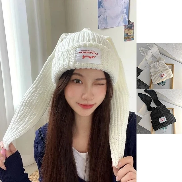 1pc Cute striped niche personality knitted wool hat autumn/Winter warm fox  tail knitted hat trend