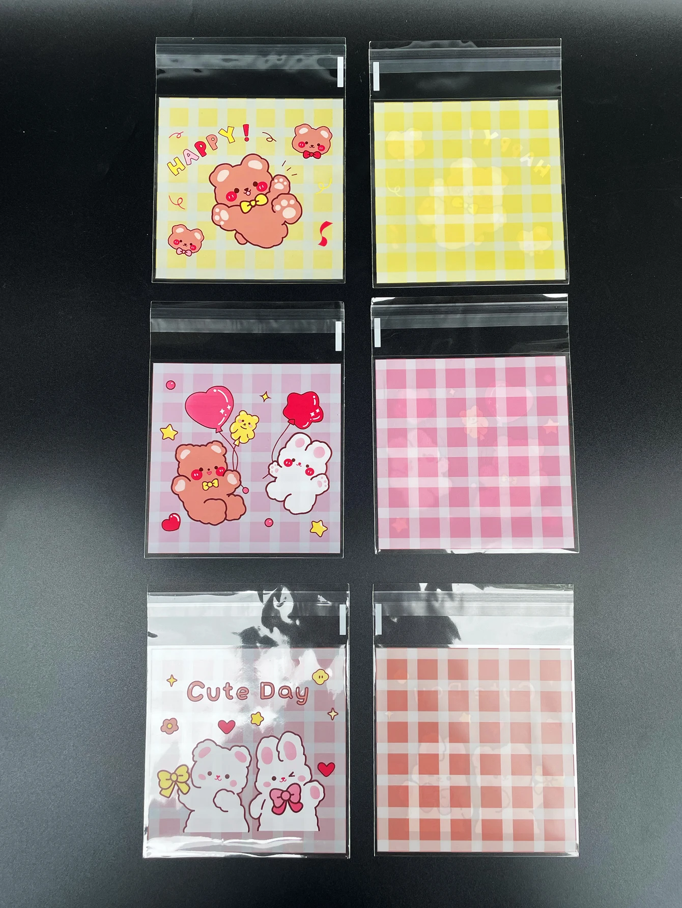100pcs Self Sealing Bags Cute Bear Bunny Printed Transparent