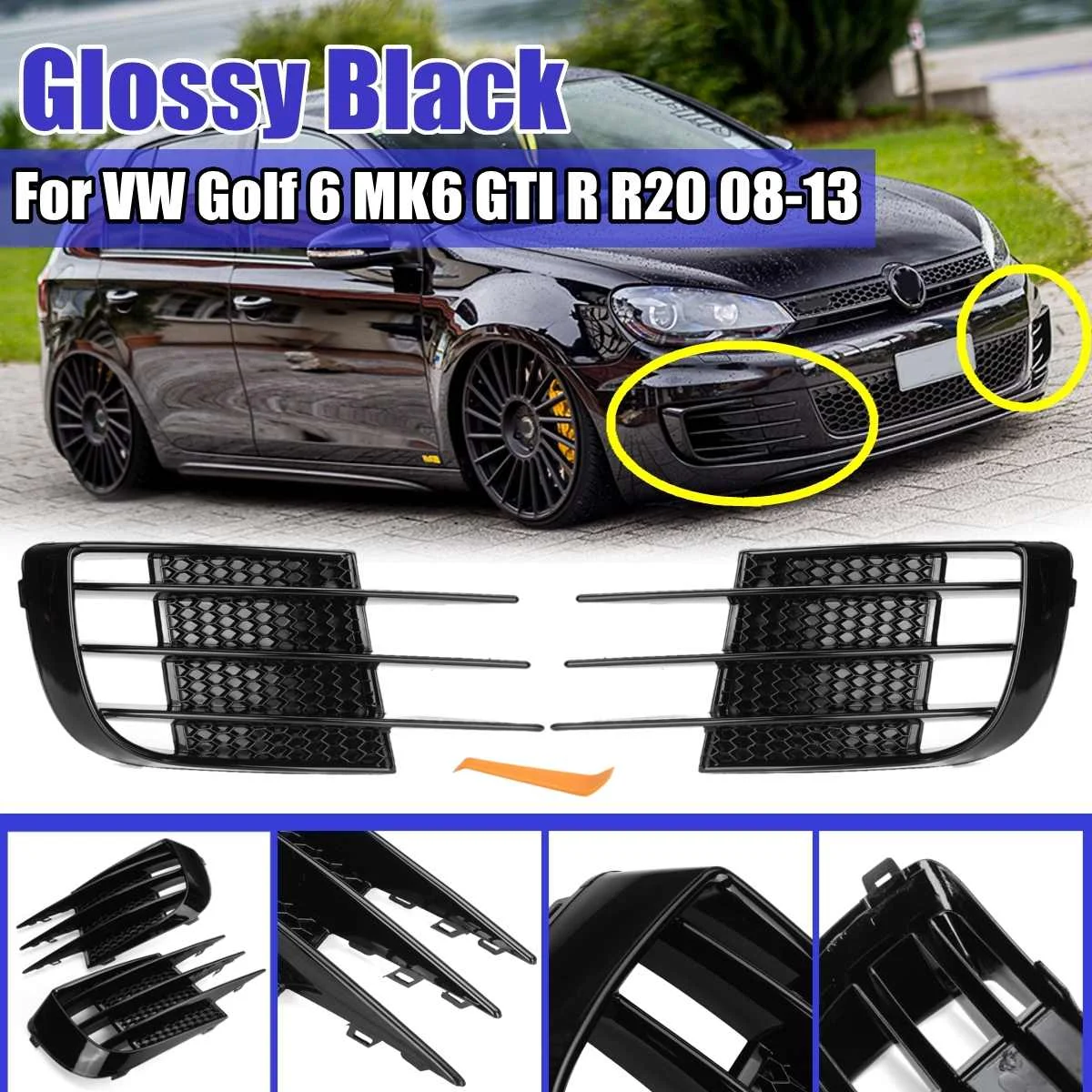 Couvercle De Calandre Antibrouillard Pour 6 MK6 GTD (2008-2013) - 1 Paire Noir Brillant ABS - Protection Anti-rayures