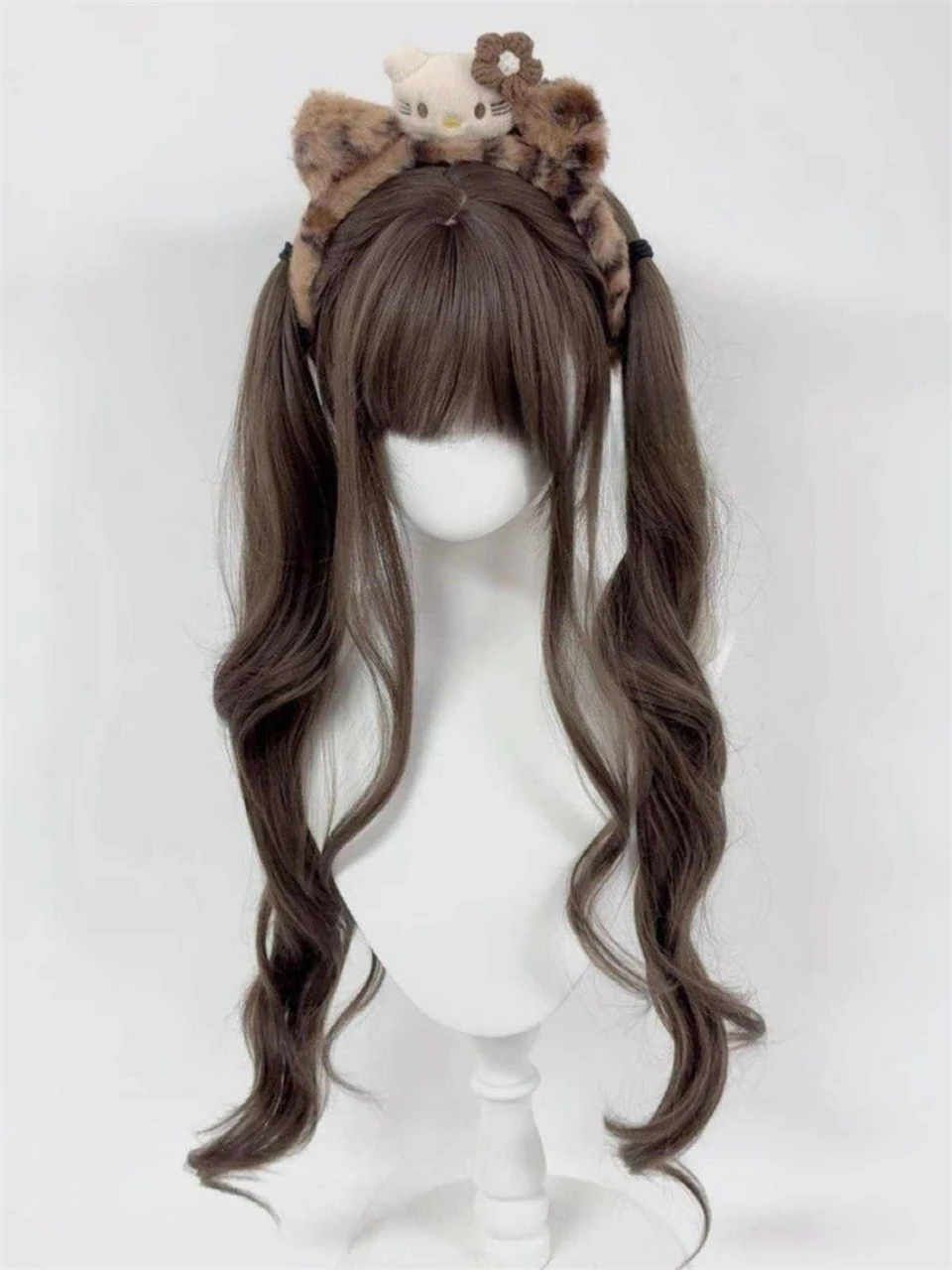 Brown Curly Synthetic Wig For Women With Bangs