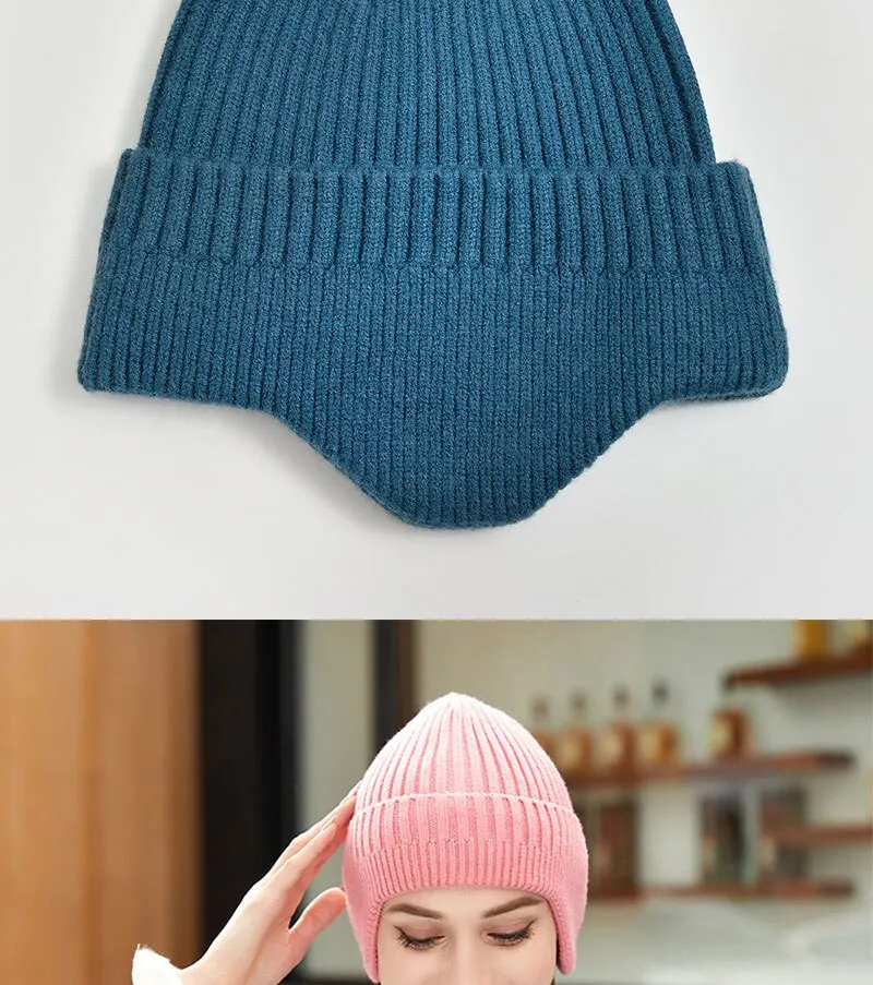 Winter Männer und Frauen Gestrickte Woolen Mode Im Freien Einfarbig Verdickt Warme Ohr Schutz Reiten Kalten Abdeckung Hut_voghion.com