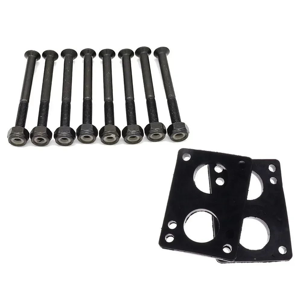 10mm Gasket Riser Pads 40mm Bolts For Skateboard Longboard Double Rocker Rubber Pads Metal Bolts 1Set 8 Screws 2 Spacers 16Pcs