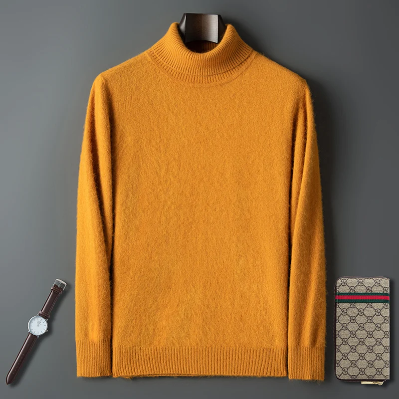 Autumn and Winter Men Loose Turtleneck 100% Mink Cashmere Sweater Men's Casual Thermal Pullover Solid Color Knit Plus-Size Top 4