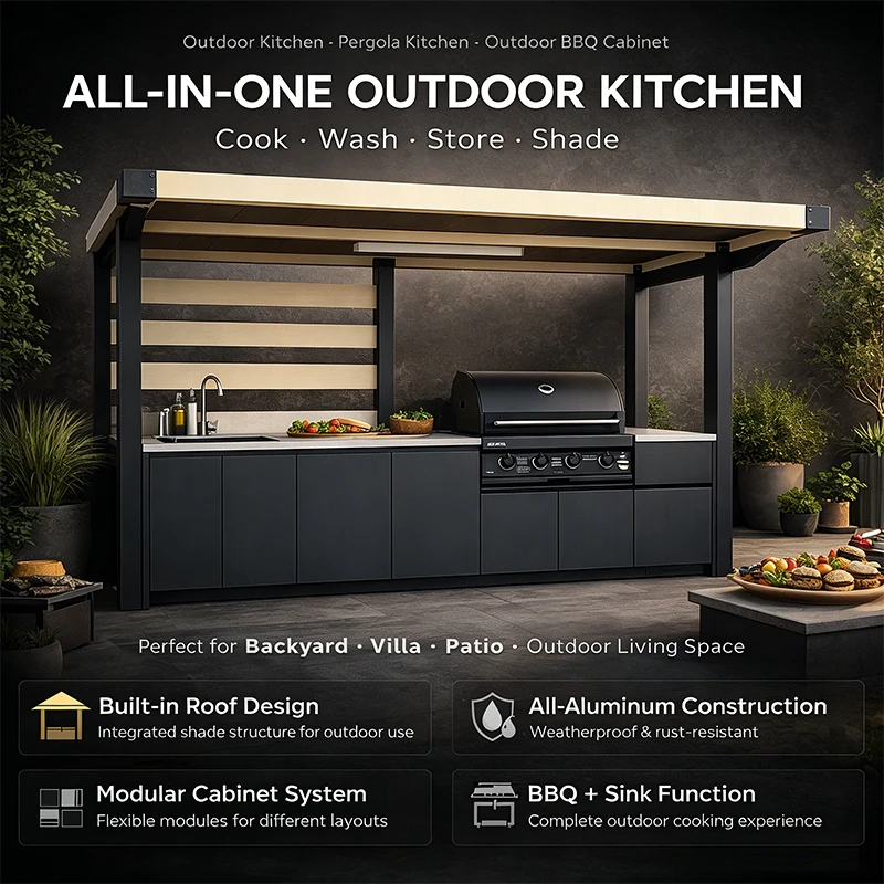 Isola cucina da esterno FOODLINE con porta rotolo di carta integrato per la preparazione dei barbecue in giardino - immagine 2