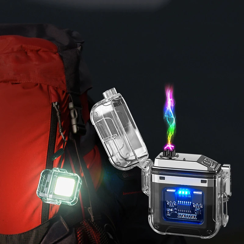 Waterproof Lighter Windproof Lighter Electric Flashlight Transparent Plasma ARC USB Rechargeable Lighters Outdoor Camping Gift bbq lighter butane gas lighter kerosene lighter