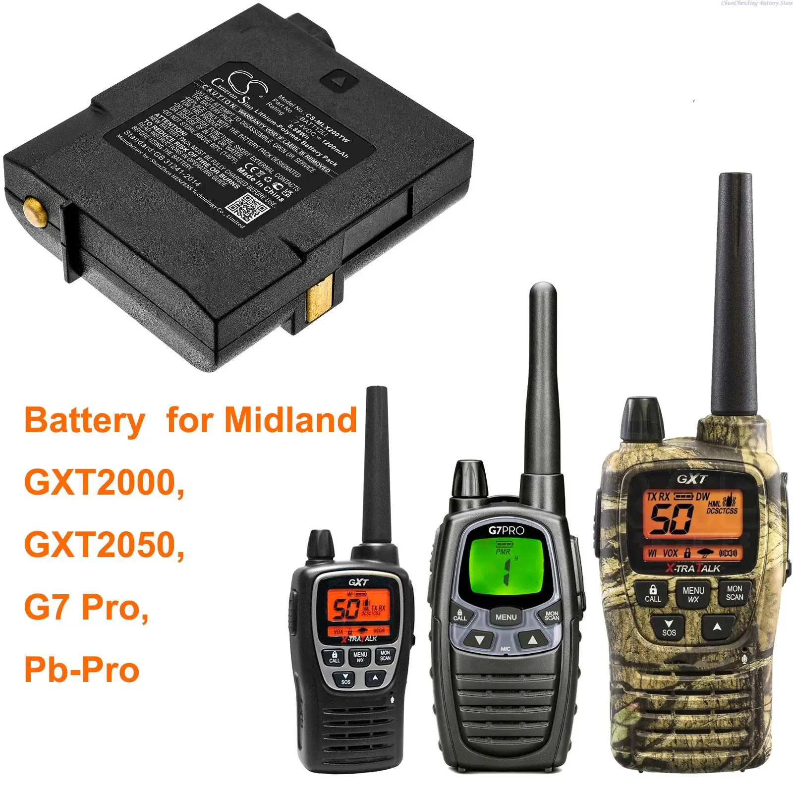 Batteria Radio Bidirezionale Da 1200Mah Batt12Li Per Midland Gxt2000 Gxt2050, G7 Pro, Pb-Pro
