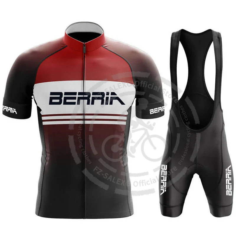 BERRIA Cycling Jersey Set Men Short Sleeve Cycling Clothing Summer MTB Bicycle Bib Shorts Breathable Road Bike Shirt Suit