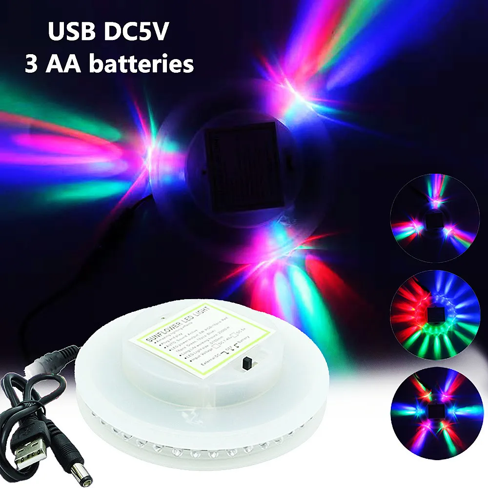 

Portable USB 5V UFO LED Laser Stage Light 8W RGB 48 Leds Auto Sound Activated Sunflower DJ Disco Ball Laser Light Party Lights