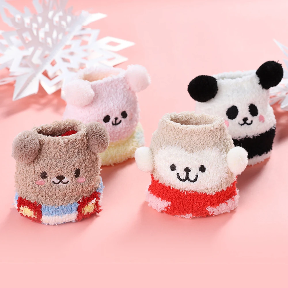 4 PAIRS Ladies Floor Sock Women Sock Set Winter Cute Fun Cartoon Animal