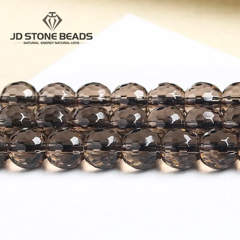 Perle di quarzo fumé sfaccettate naturali rotonde di cristallo di energia marrone perline distanziatrici allentate per gioielli che fanno accessorio per collana di bracciali