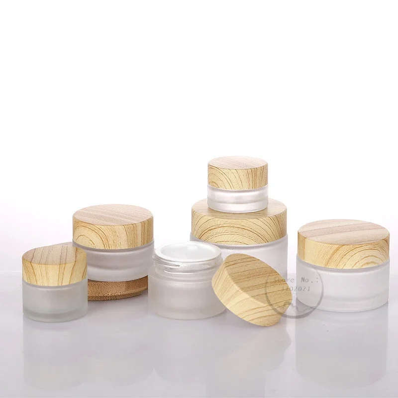 

Wood Grain Glass Cream Box Frosted Face Cream Bottled Portable Travel Mask Cosmetic Liquid Foundation Lotion Refillabe Bottle