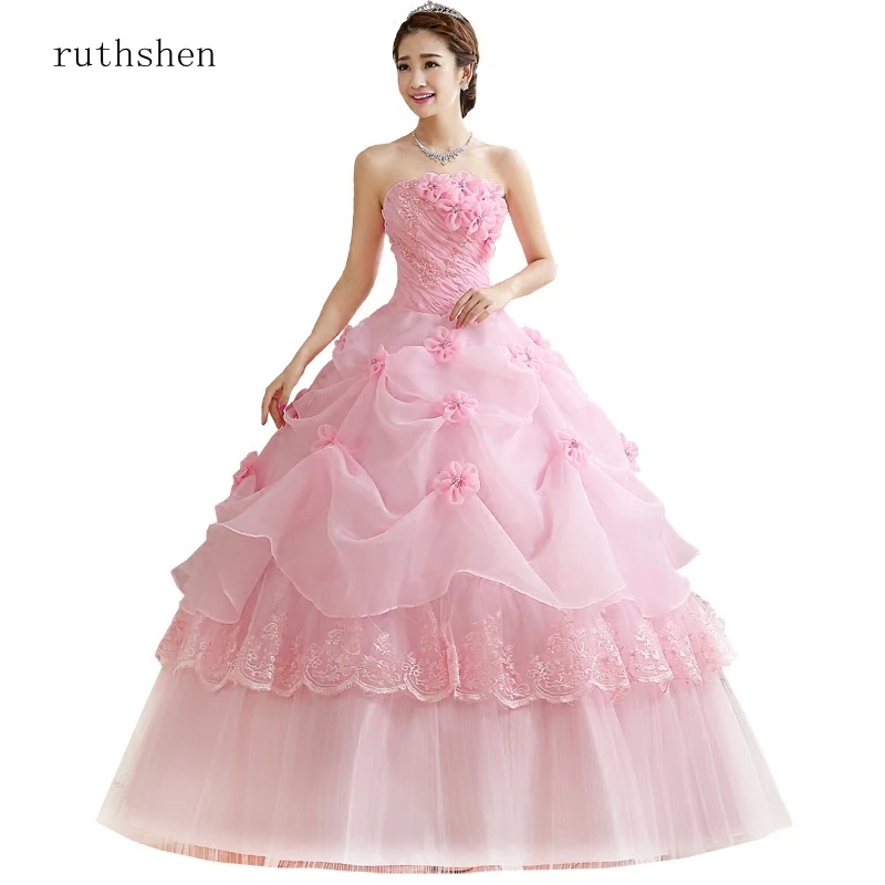 ruthshen Ball Gown Sweet Pink Vestidos De 15 Flowers Cheap Quinceanera Gowns Sweet 16 Debutante Dresses Robe De Bal