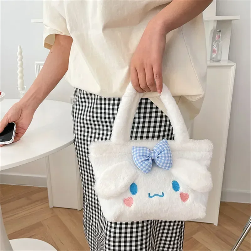Фото Sanrio плюшевая сумка Kawaii Cinnamoroll сумка Мягкие игрушки мультфильм Kuromi My Melody Наплечные сумки для макияжа для женщин подарок для девочек №2