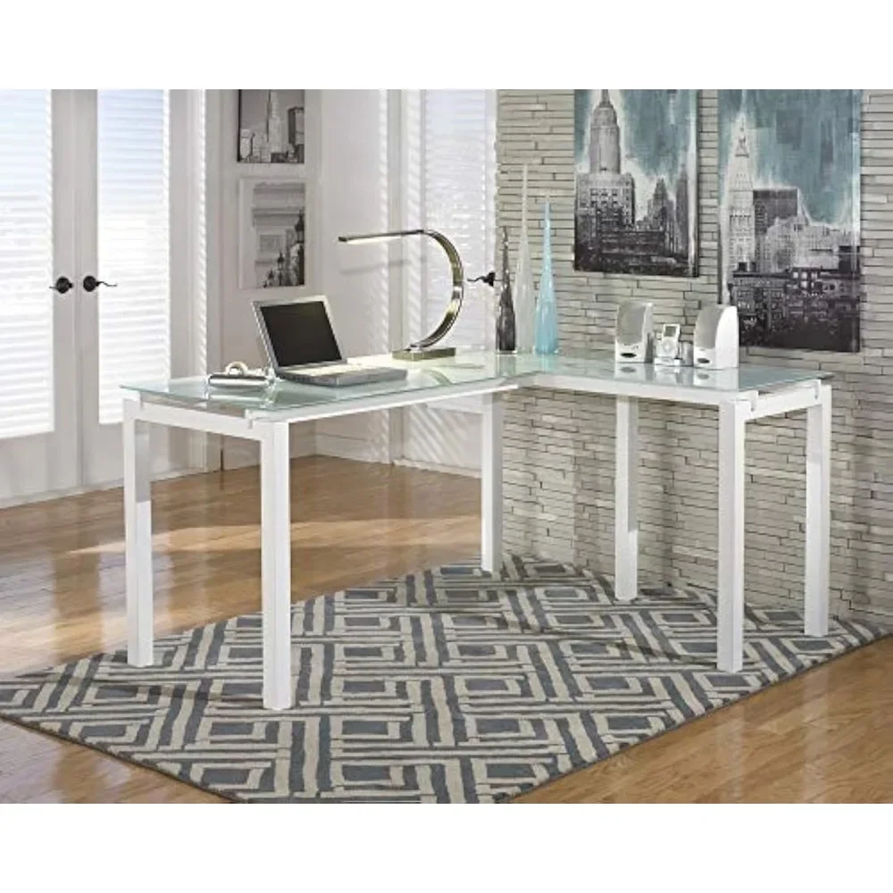 Baraga Contemporary Glass L-Shaped Home Office Desk, White 2