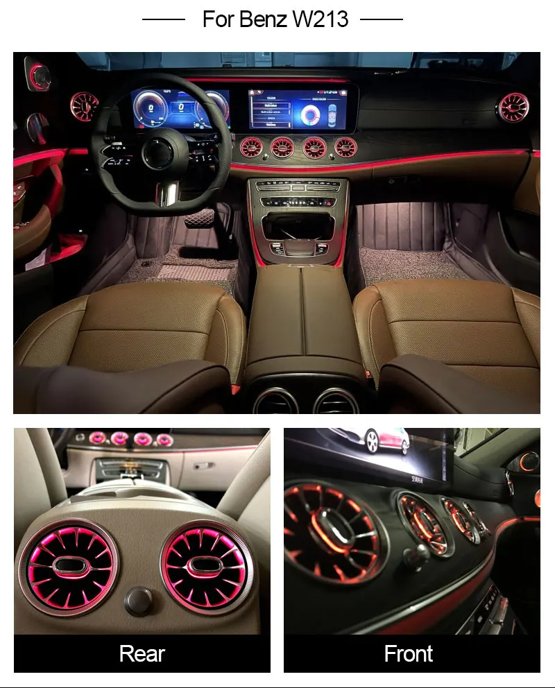 메르세데스 벤츠 W213 W205 W222 E S C 클래스용 LED 주변 조명, 터빈 배출구 입구 센터 콘솔 조명, 64 색 조건